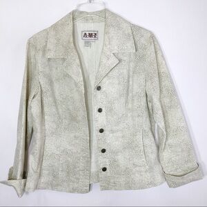 AMI Cream Short Waist Button Up Moto Jacket Size L Spotted Design Light Weight